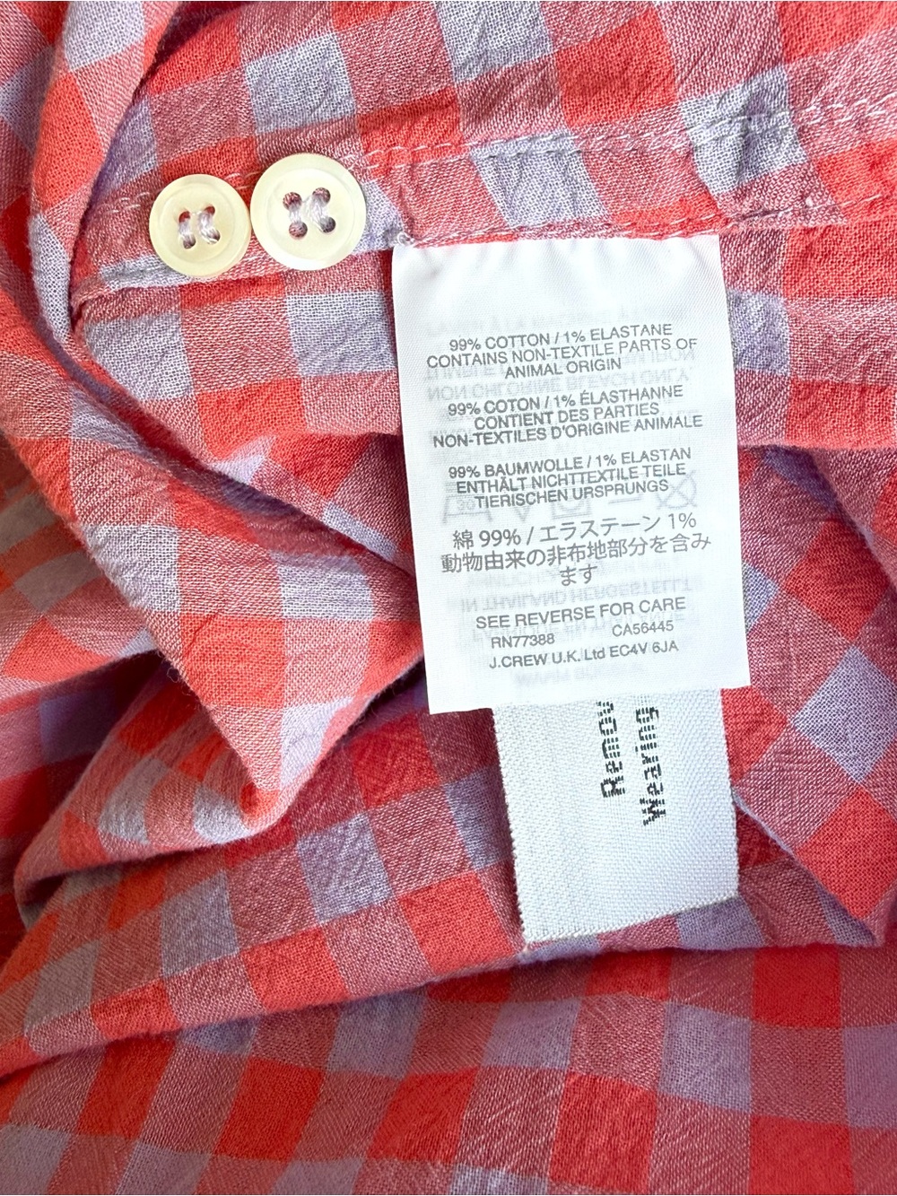 J Crew Women’s Classic Fit Boy Shirt in Crinkle Gingham Cotton Purple Pink 12 - Picture 8 of 8